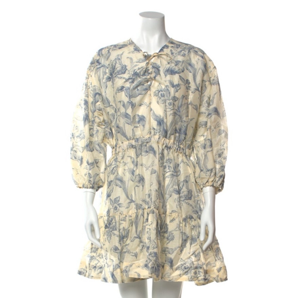 Sandro Blue and Cream Floral Mini Dress